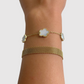 Bracelet Modessa, acier inoxydable, couleur or, 3 fleurs blanches, ajustable + Bracelet Cléopatra