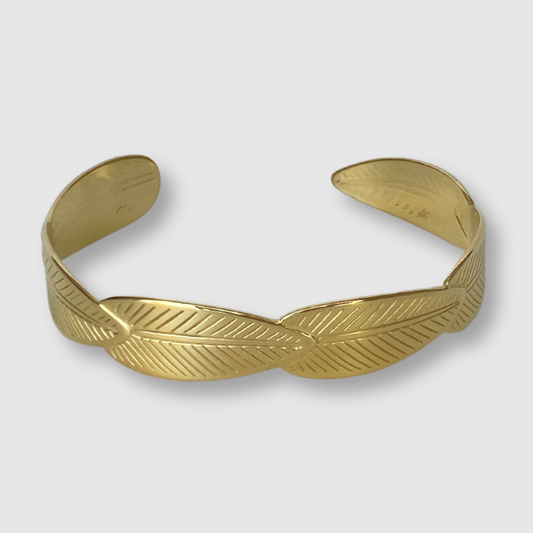 Bracelet-jonc Pocahontas, acier inoxydable, plumes, ajustable, couleur or