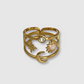 Bague Ciel, acier inoxydable, lune, soleil, étoile, perle, strass, ajustable, couleur or, perle rose