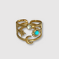 Bague Ciel, acier inoxydable, lune, soleil, étoile, perle, strass, ajustable, couleur or, perle turquoise