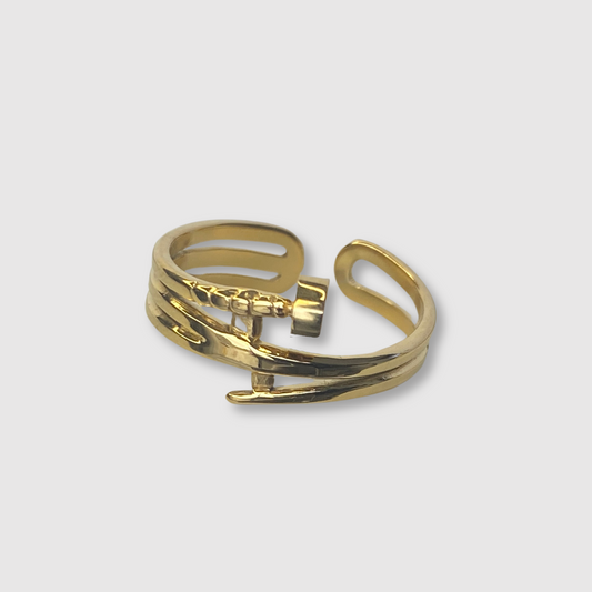 Bague Clouette, acier inoxydable, clou, ajustable, couleur or