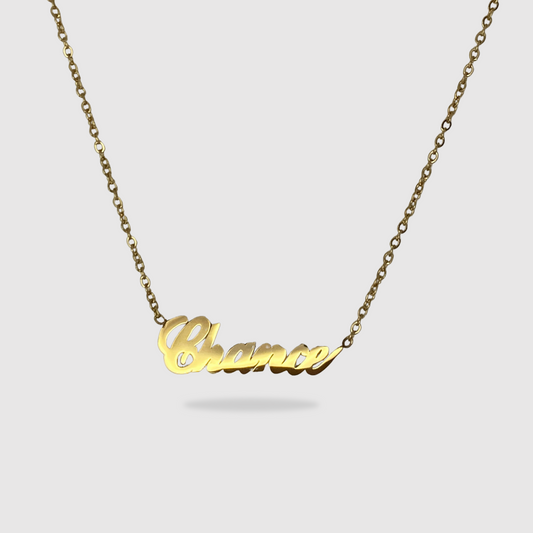Collier Chance, acier inoxydable, mot chance, ajustable, couleur or