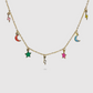 Collier Ciel, acier inoxydable, ajustable, couleur or, lunes, étoiles, éclaires multicolores