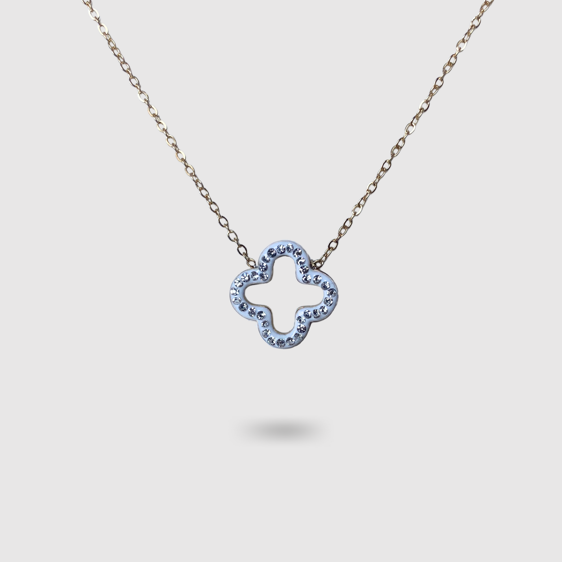 Collier Présage-strass, acier inoxydable, ajustable, strass, trèfle, or