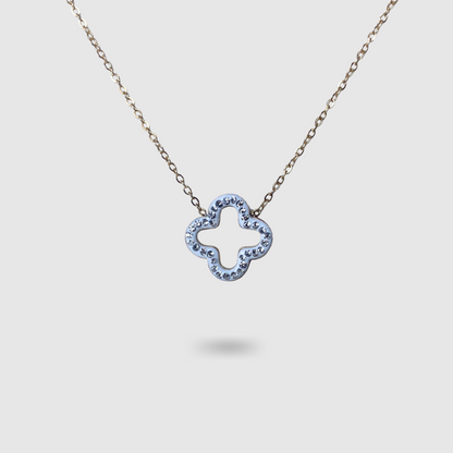 Collier Présage-strass, acier inoxydable, ajustable, strass, trèfle, or