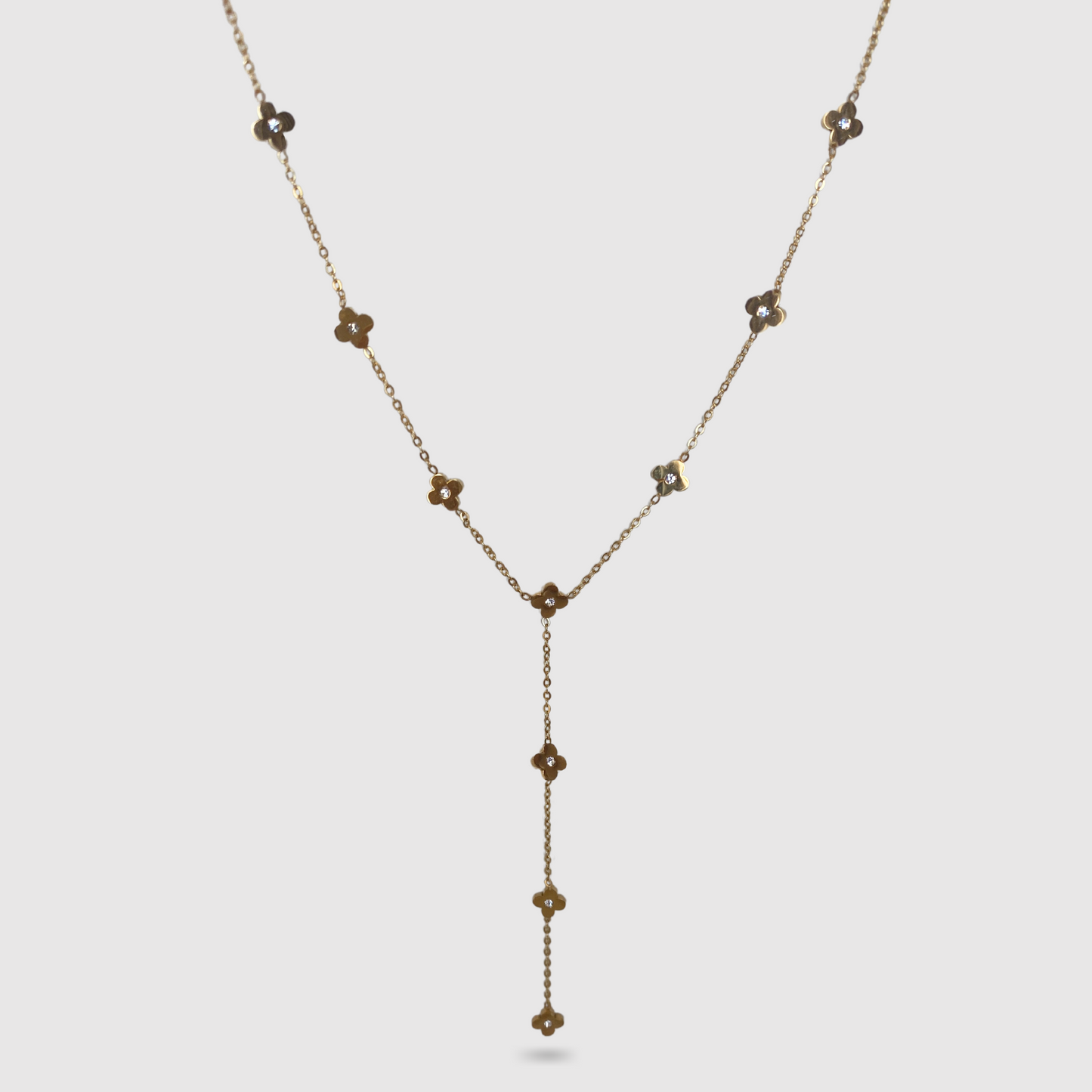 Collier Spléndia-chic, acier inoxydable, trèfles, strass, ajustable, couleur or, descente