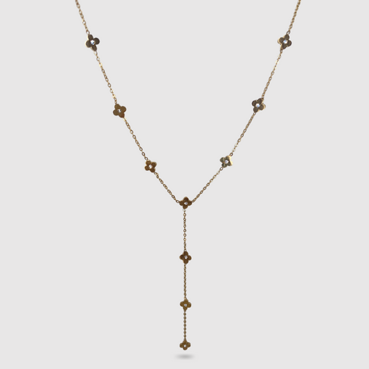 Collier Spléndia-chic, acier inoxydable, trèfles, strass, ajustable, couleur or, descente