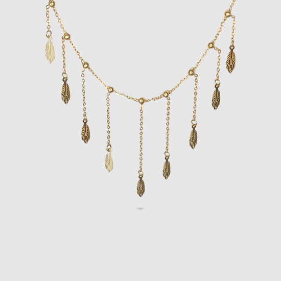 Collier Pocahontas, acier inoxydable, plumes, ajustable, couleur or