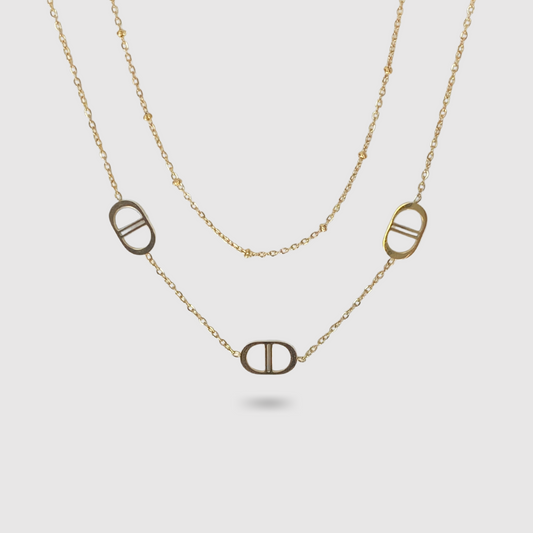 Collier ajustable double, acier inoxydable, 3 maillons, or