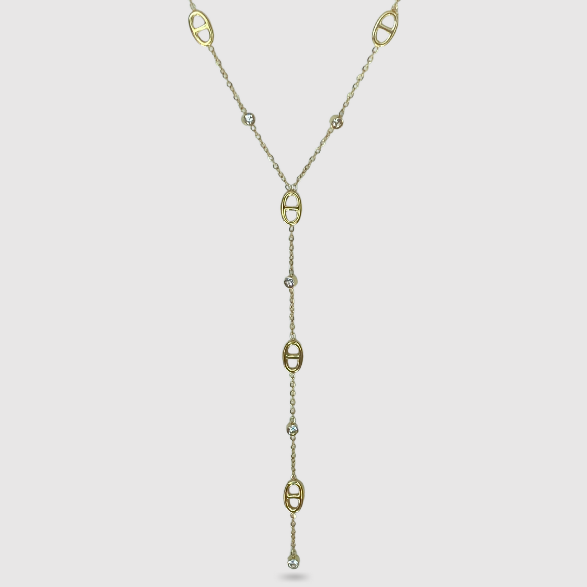 Collier ajustable, acier inoxydable, pendentif 5 maillons, or, strass