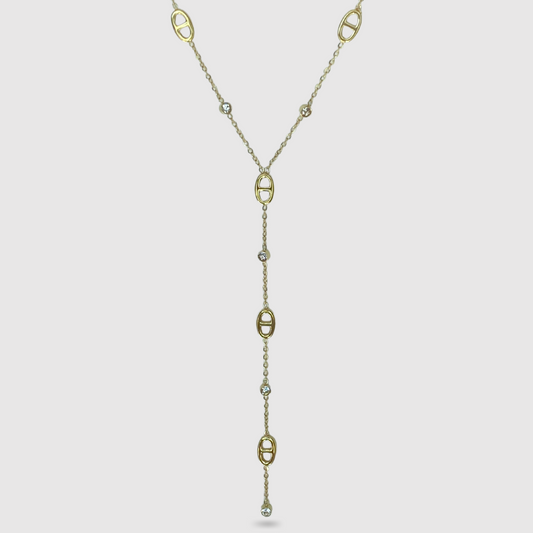 Collier ajustable, acier inoxydable, pendentif 5 maillons, or, strass