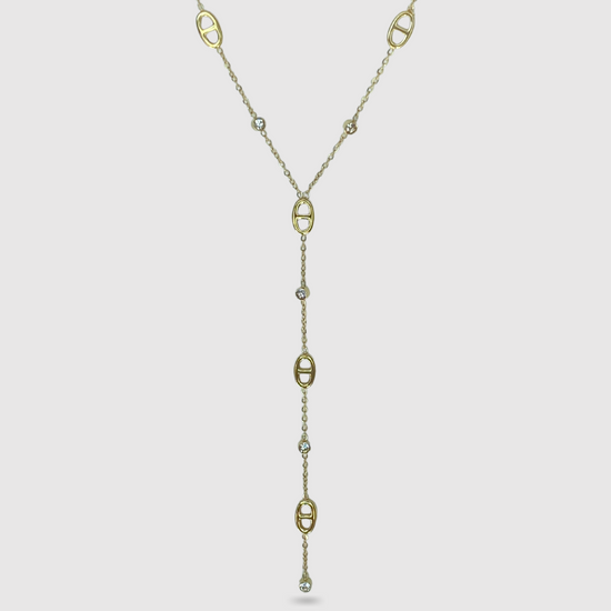 Collier ajustable, acier inoxydable, pendentif 5 maillons, or, strass
