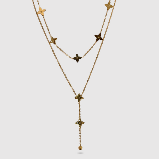 Acier inoxydable, double chaîne, 7 étoiles, 1 perle, ajustable, couleur or