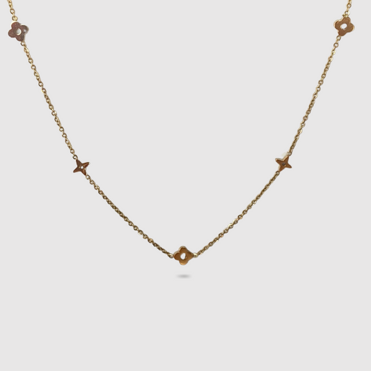 Collier Spléndia, acier inoxydable, ajustable, 4 trèfles, 4 étoiles, couleur or