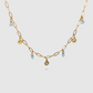 Collier Tav, acier inoxydable, 3 soleils, 4 grappes de perles turquoises, couleur or, ajustable
