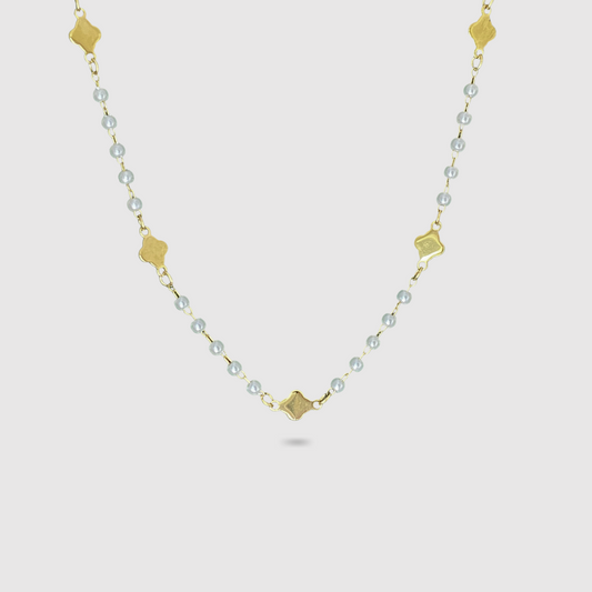 Acier inoxydable, 7 trèfles, perles, ajustable, couleur or