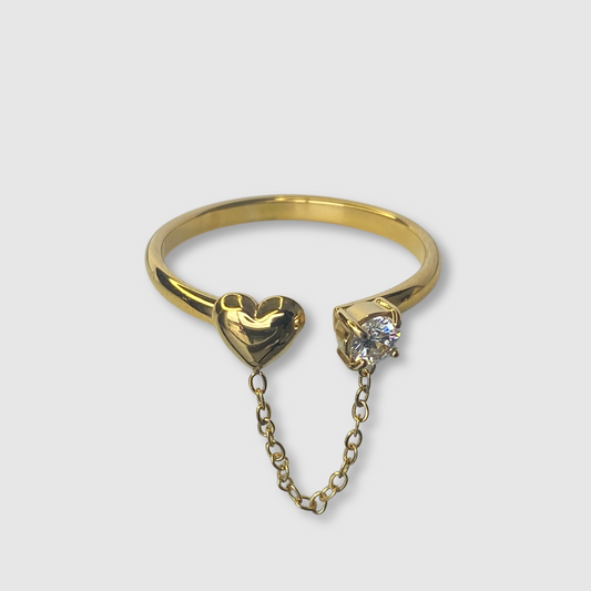 Bague Diamz-coeur, Acier inoxydable, diamant (imitation), cœur, ajustable, couleur or, diamant transparent