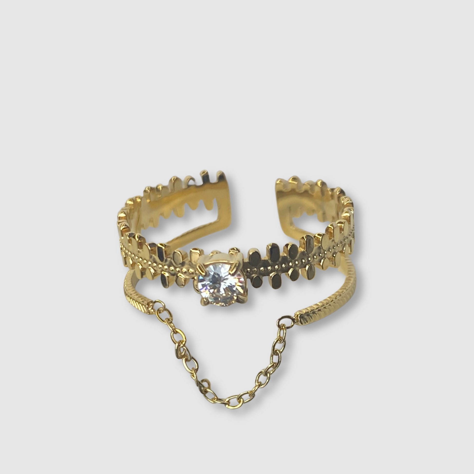 Bague Diamz, Acier inoxydable, double anneau, diamant (imitation), ajustable, couleur or