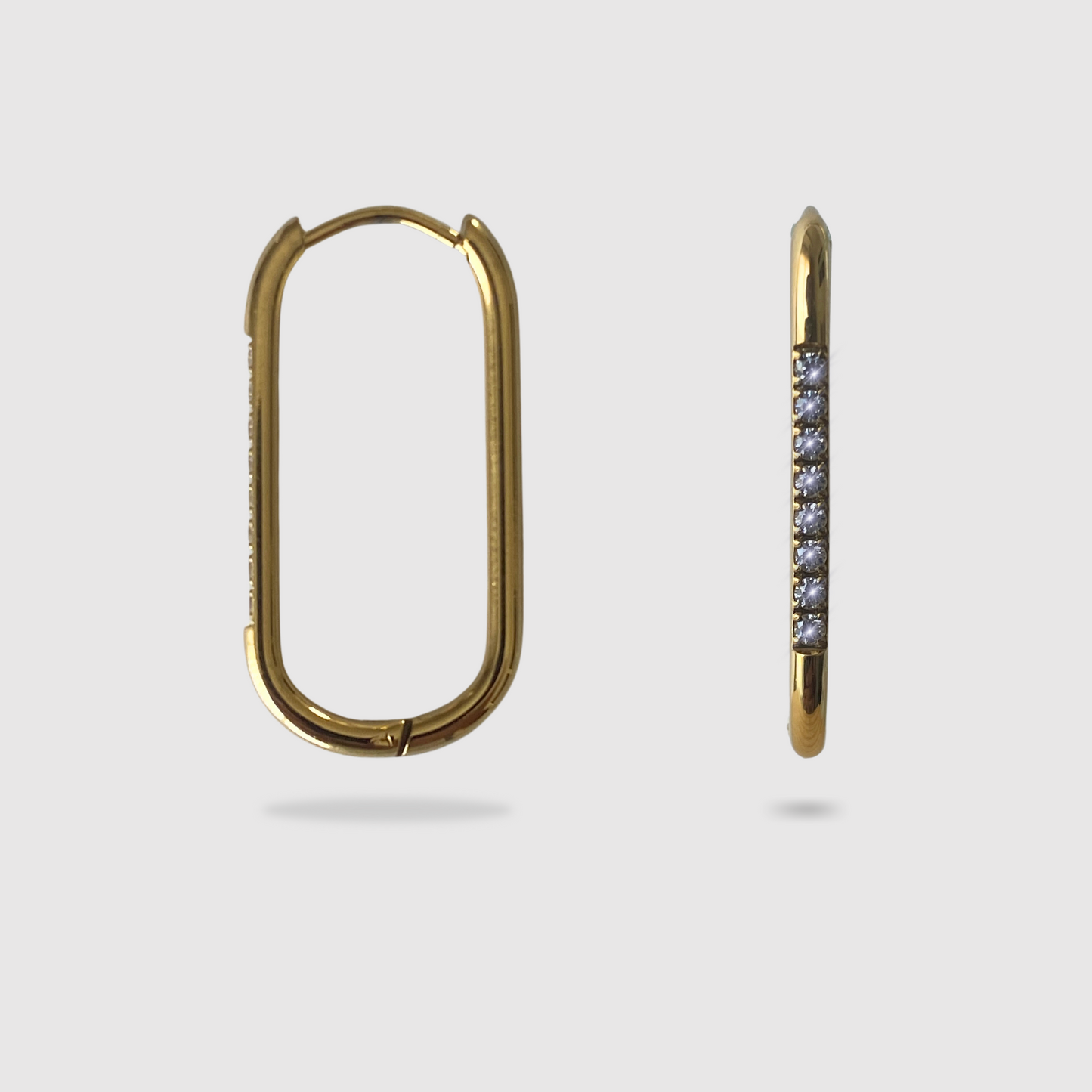 Boucles d'oreilles Dia, Acier inoxydable, rectangle arrondi, strass, couleur or