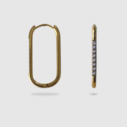 Boucles d'oreilles Dia, Acier inoxydable, rectangle arrondi, strass, couleur or