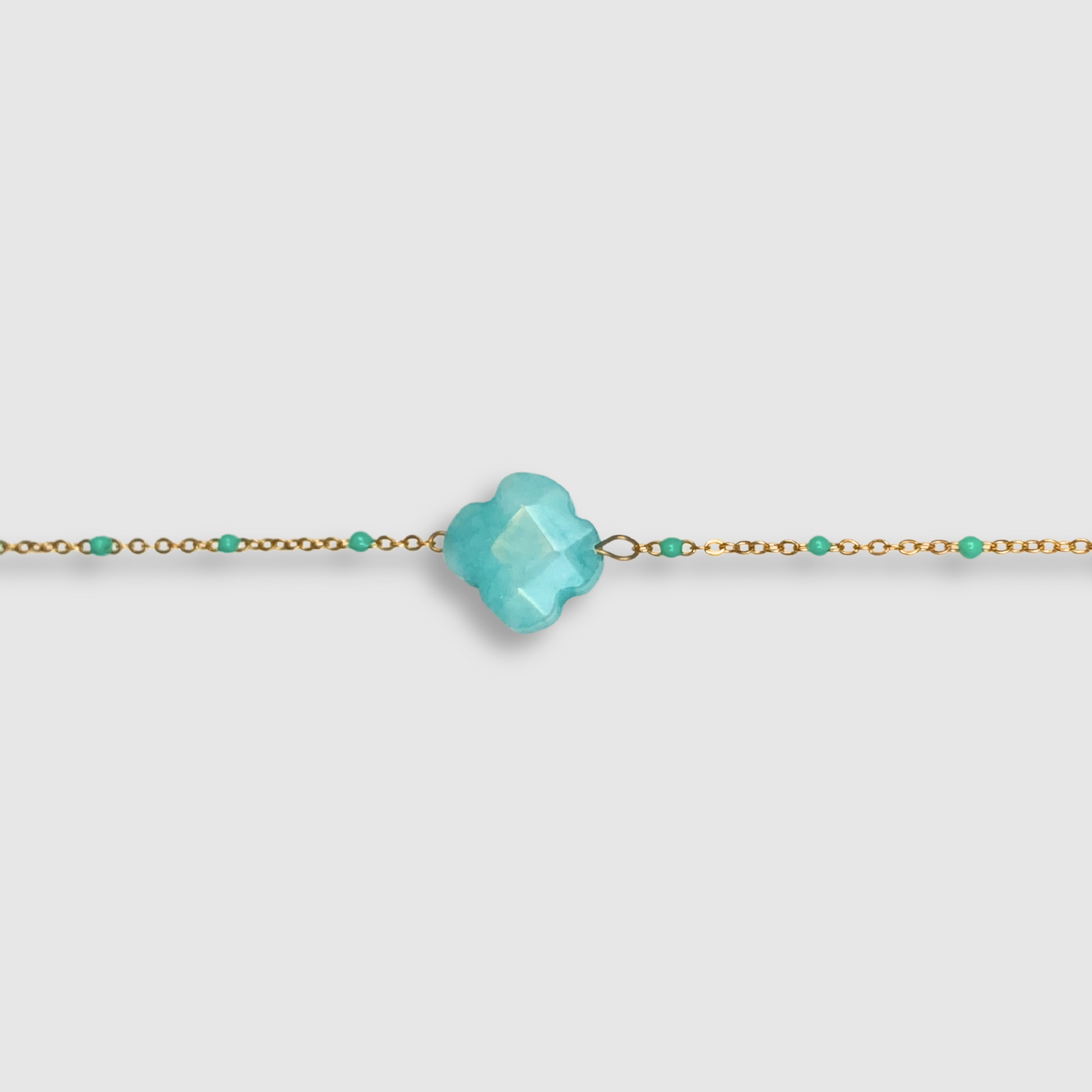 Bracelet Elénia, acier inoxydable, trèfle, perles, ajustable, couleur or et turquoise
