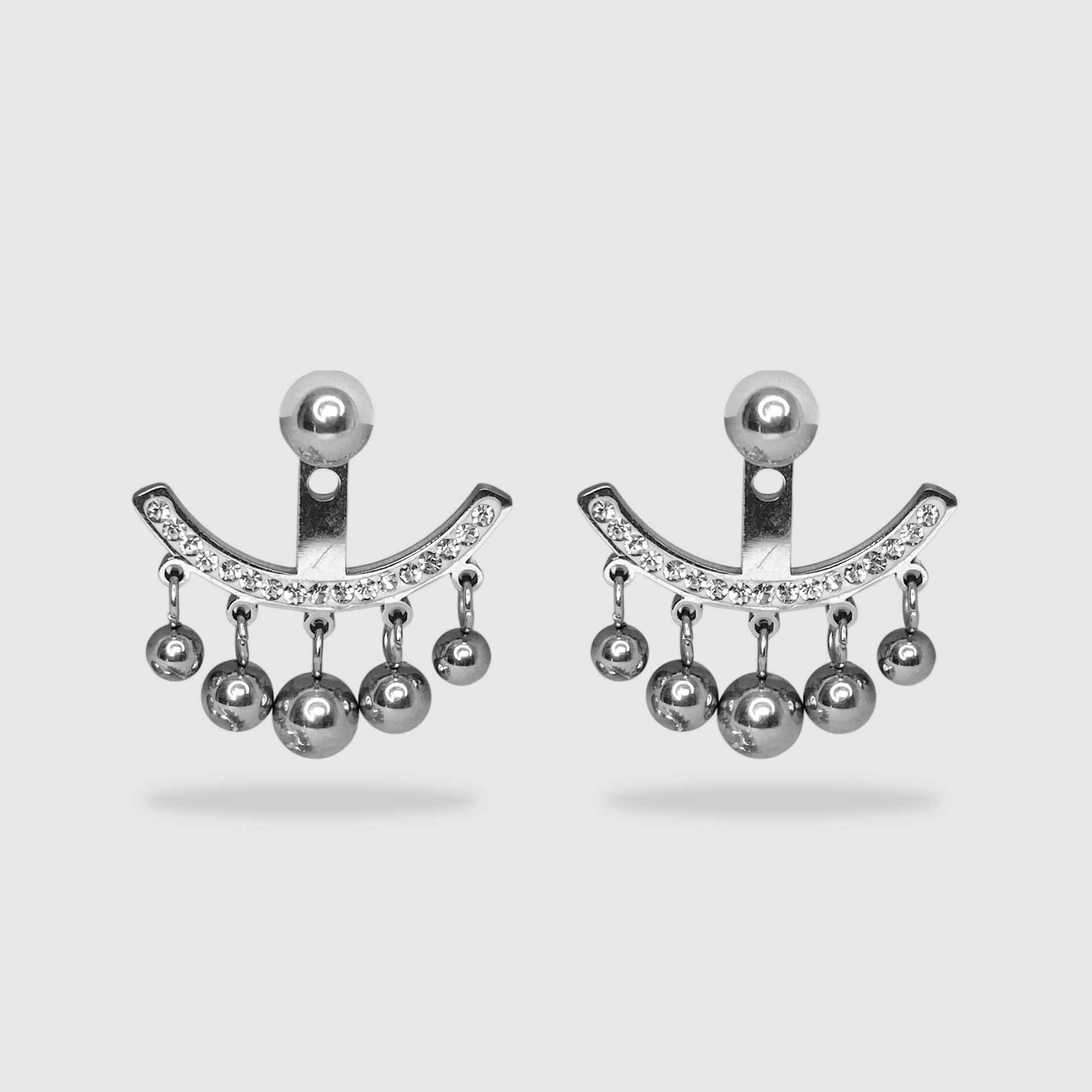 Boucles d'oreilles Fabulinda-strass, acier inoxydable, perles, strass, couleur argent