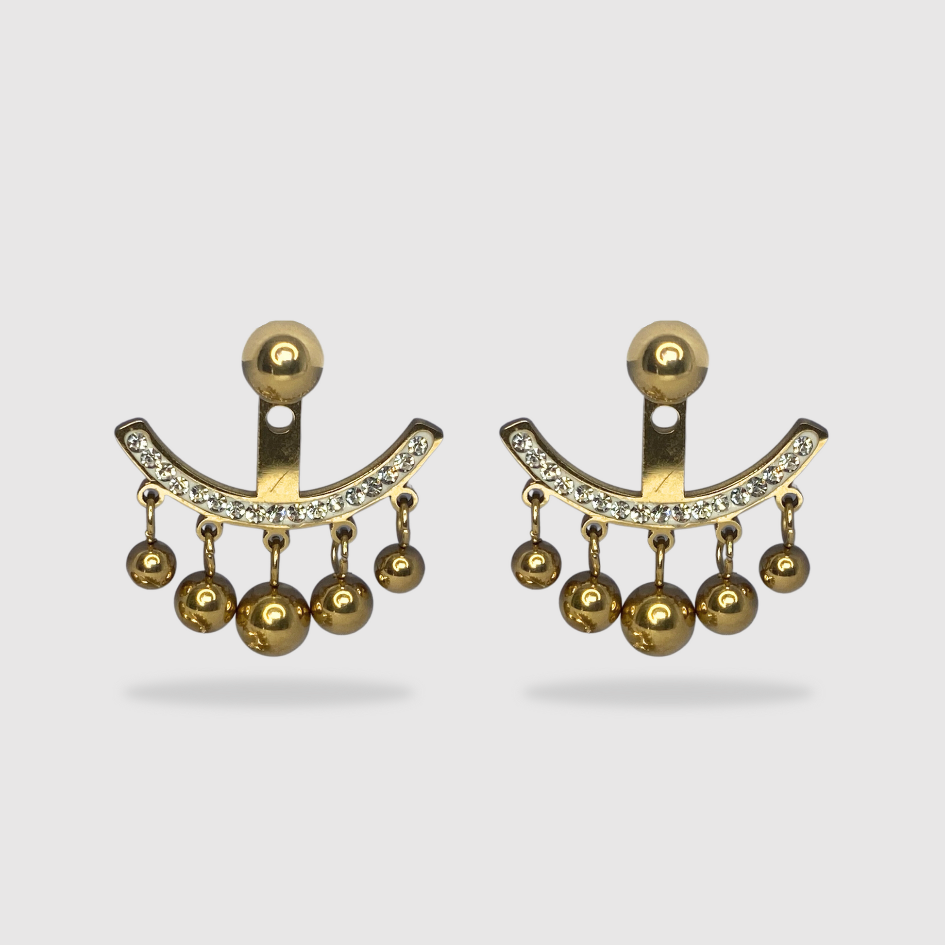 Boucles d'oreilles Fabulinda-strass, acier inoxydable, perles, strass, couleur or