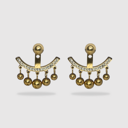 Boucles d'oreilles Fabulinda-strass, acier inoxydable, perles, strass, couleur or
