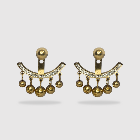 Boucles d'oreilles Fabulinda-strass, acier inoxydable, perles, strass, couleur or