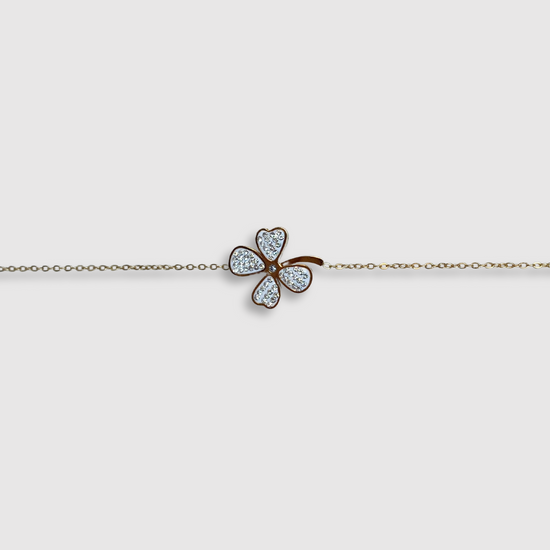 Bracelet Fortune-strass, acier inoxydable, couleur or, trèfle, strass, ajustable