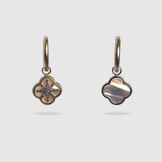 Boucles d'oreilles Harmonie-biface, acier inoxydable, fleur, étoile, strass, effet pierre, couleur or