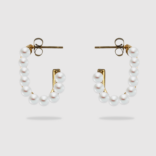 Boucles d'oreilles Joie-perles, acier inoxydable, rectangle, perles blanches, couleur or