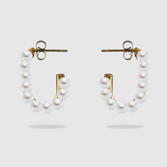 Boucles d'oreilles Joie-perles, acier inoxydable, rectangle, perles blanches, couleur or