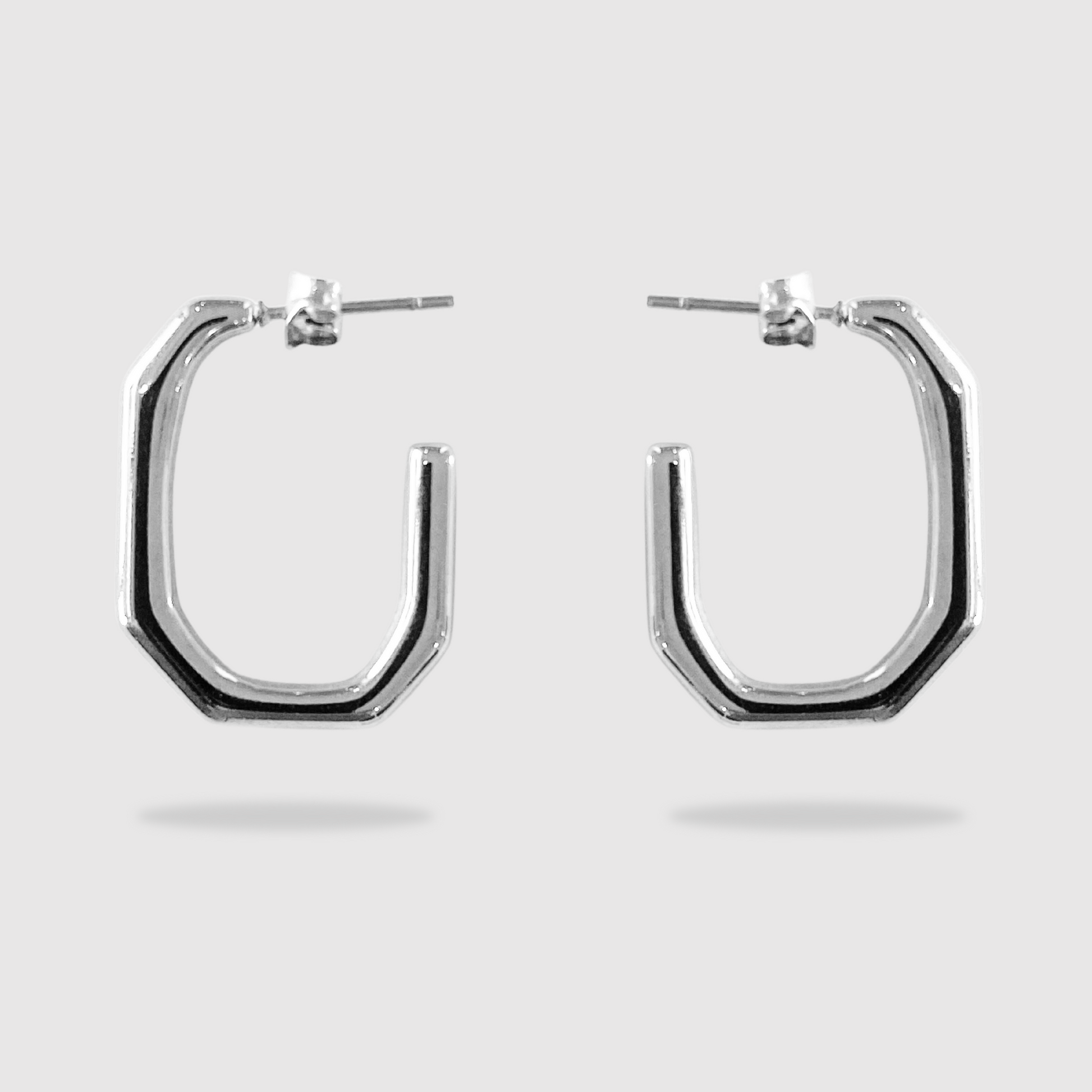 Boucles d'oreilles Joly, acier inoxydable, forme géométrique ouverte, couleur argent