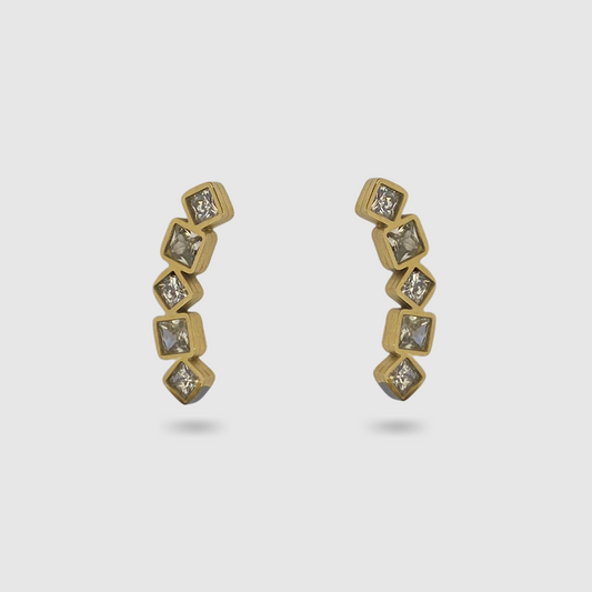 Boucles d'oreilles Jovi-five, acier inoxydable, strass, carrés, losanges, couleur or