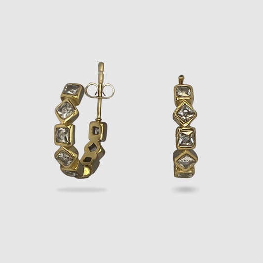 Boucles d'oreilles Jovi, acier inoxydable, strass, carrés, losanges, couleur or