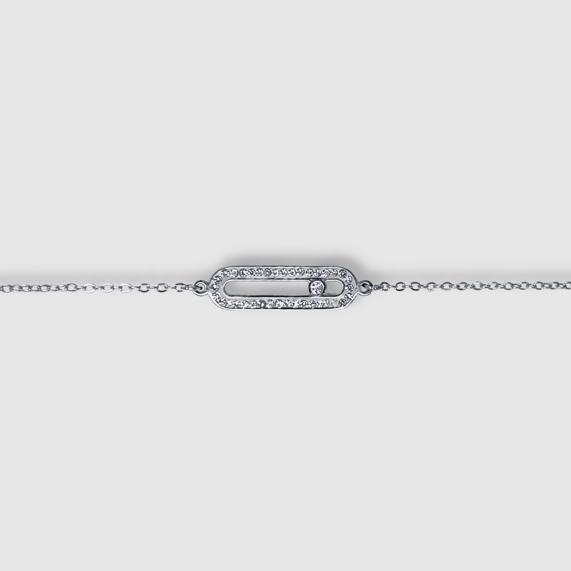 Bracelet Luxora, acier inoxydable, rectangle arrondi, strass, ajustable, couleur argent