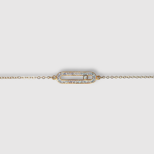 Bracelet Luxora, acier inoxydable, rectangle arrondi, strass, ajustable, couleur or