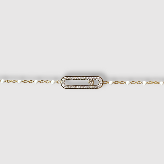 Bracelet Luxora-perles, acier inoxydable, rectangle arrondi, strass, perles ajustable, couleur or