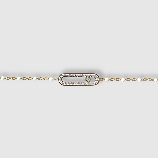 Bracelet Luxora-perles, acier inoxydable, rectangle arrondi, strass, perles ajustable, couleur or