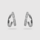 Boucles d'oreilles Mistik, acier inoxydable, strass, double anneaux, couleur argent