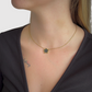 Collier acier inoxydable, fleur noire, ajustable, double-face
