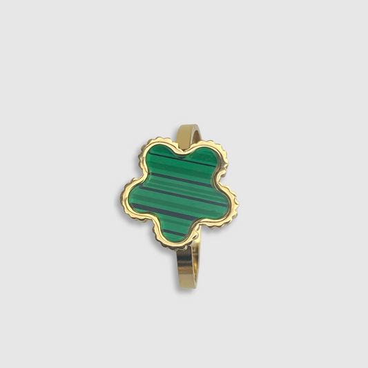Bague Modessa, Acier inoxydable, fleur verte, ajustable, couleur or