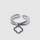 Bague Présage-breloque, acier inoxydable, ajustable, trèfle, breloque, couleur argent