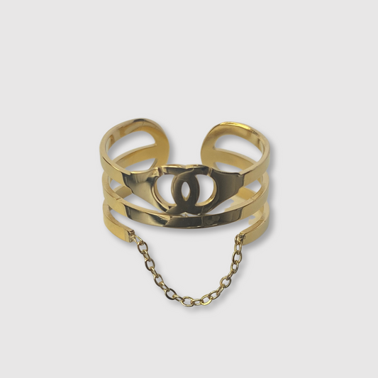 Bague Rebellux, Acier inoxydable, menottes, ajustable, couleur or