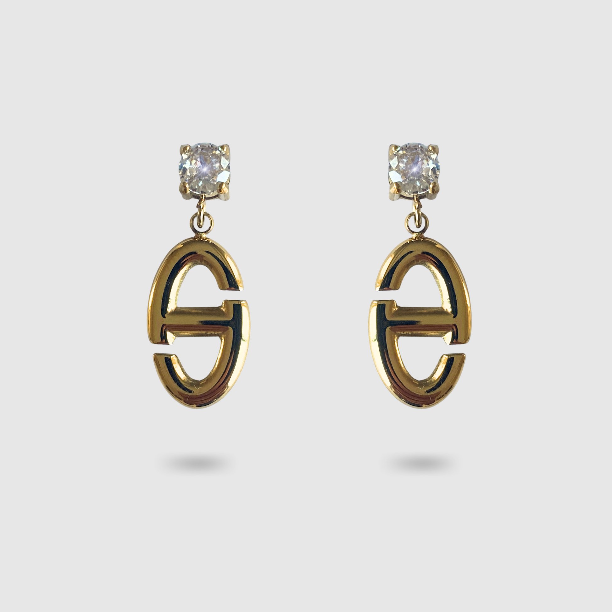 Boucles d'oreilles Rêvira-strass, acier inoxydable, 1 maillon, 1 diamant (imitation), couleur or