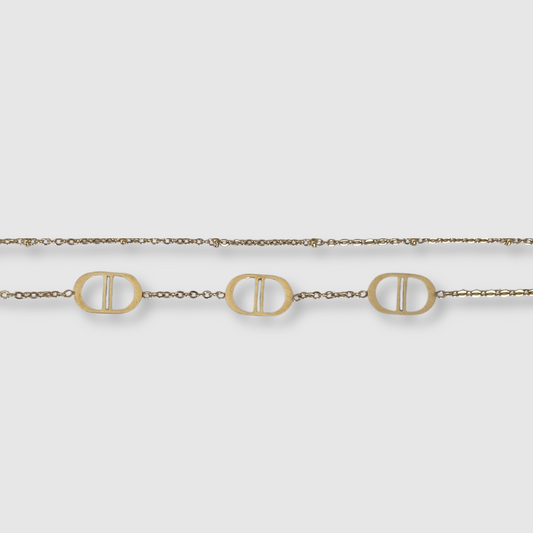 Bracelet Rêvira-double, acier inoxydable, 3 maillons, bracelet double ajustable, couleur or