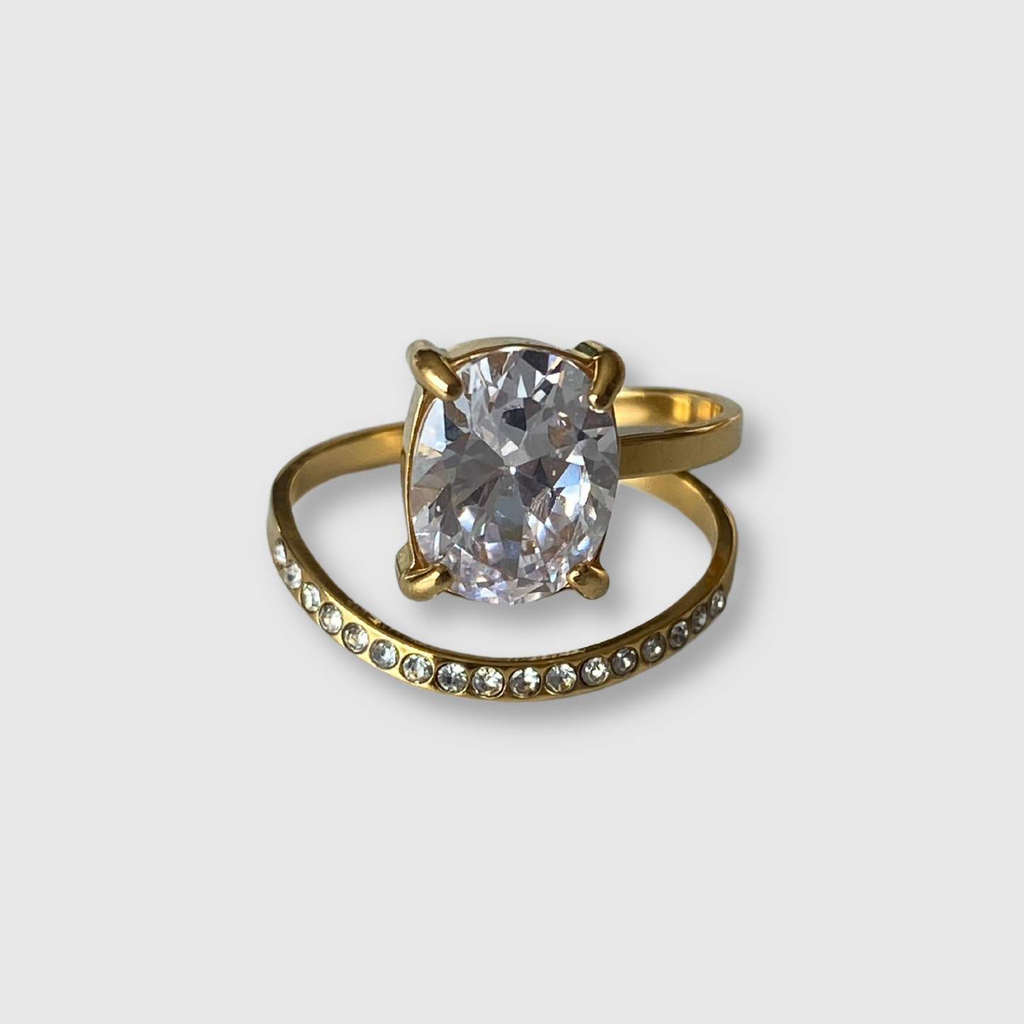 Bague Ruby, acier inoxydable, rubis (imitation), strass, ajustable, couleur or