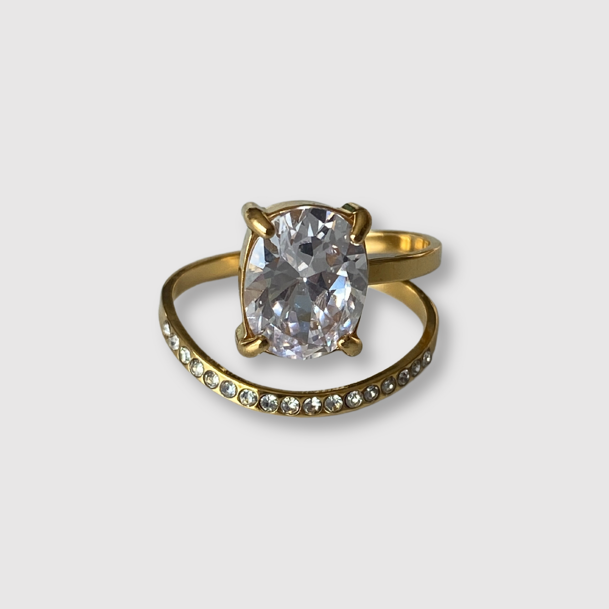Bague Ruby, acier inoxydable, rubis (imitation), strass, ajustable, couleur or