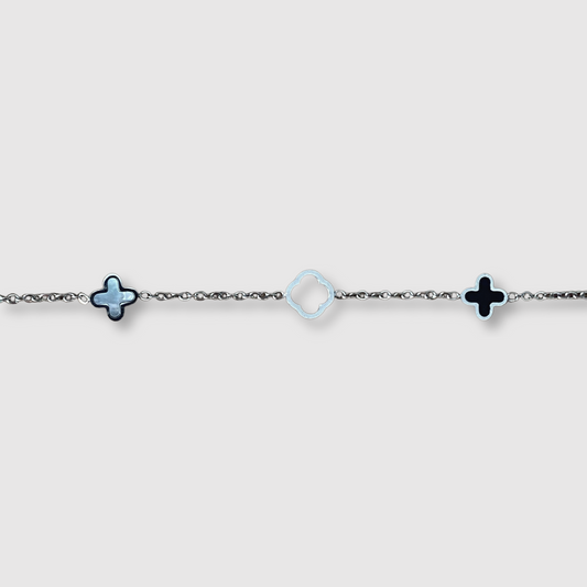 Bracelet Spléndia-biface, acier inoxydable, signe plus, trèfle, ajustable, couleur argent